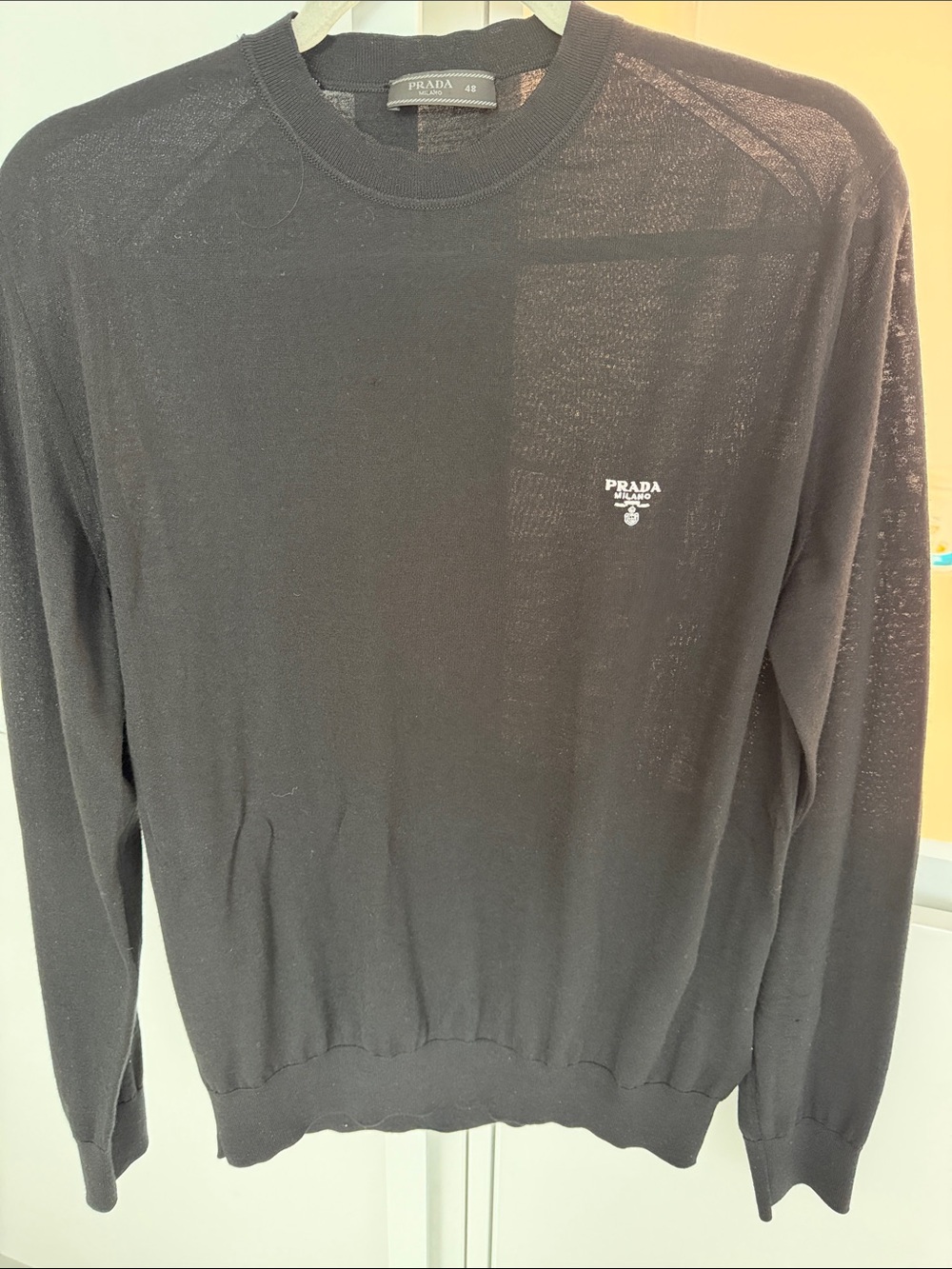 Prada Black Lightweight Crewneck Sweater with Chest Logo